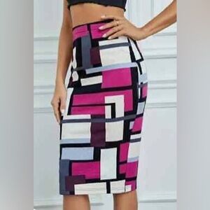 SHEIN Multicolor Geometric Pencil Skirt